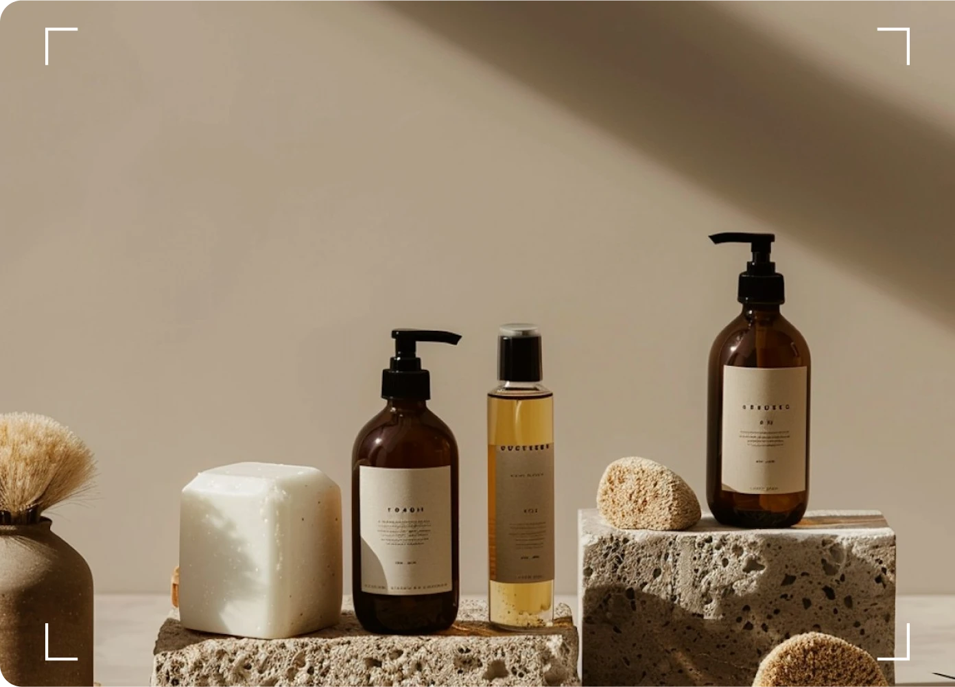 A number of different types of soaps on a table.